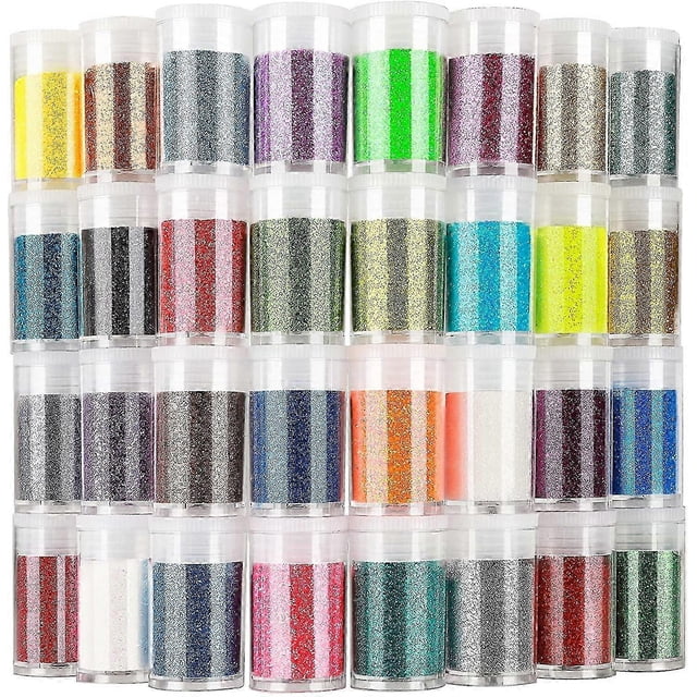 Fine Slime Glitter, Set of 32 Colors, Extra Fine Epoxy Glitter for Resin, Assorted Craft Glitter Powder for Resin Arts Crafts, Body Face Nail Glitter