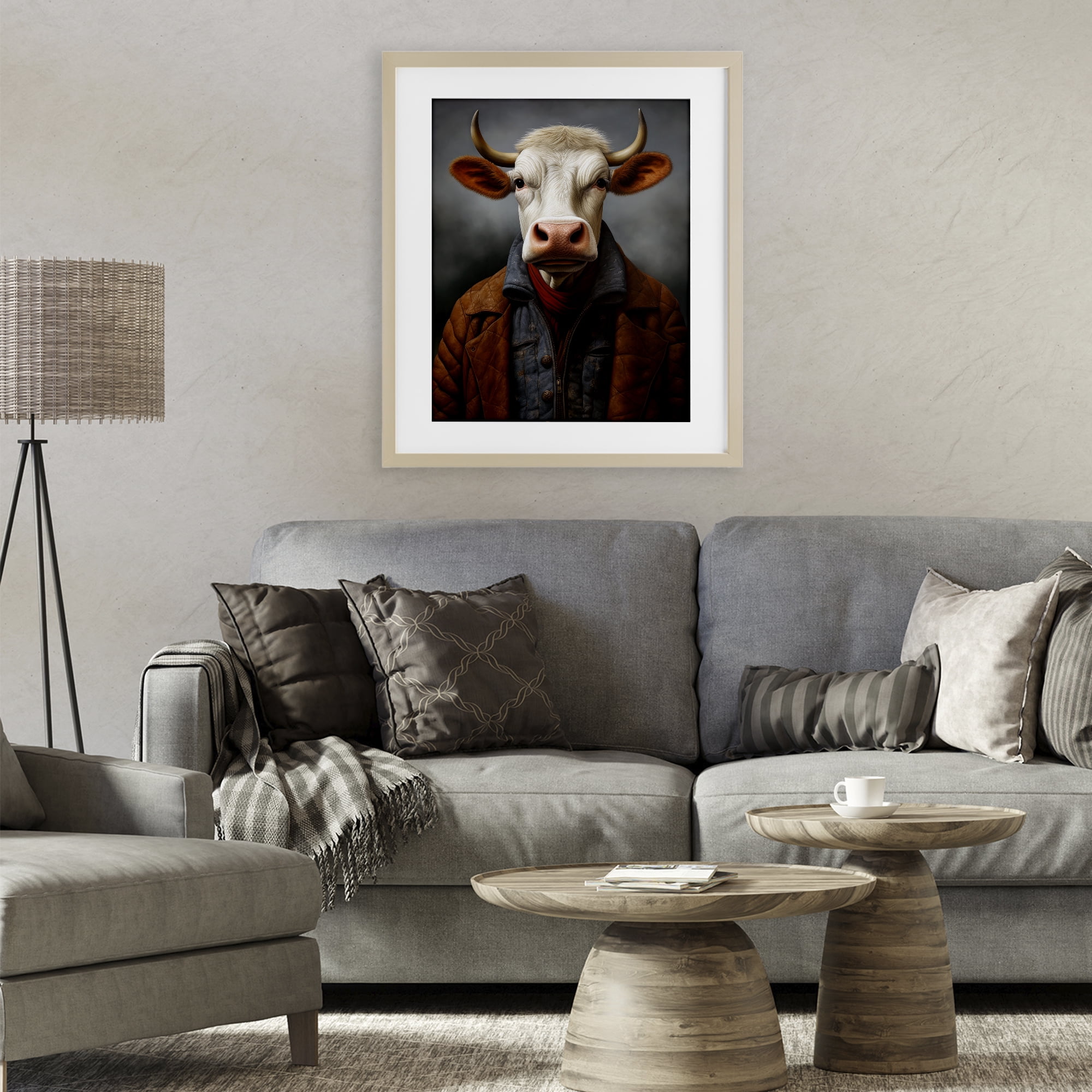 Stupell Industries Chianina Style Cow Birch Framed Print Under Glass, design by Ray Powers