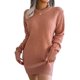 thumbnail image 5 of Pullover Bodycon Knit Dress, Pure Color Skin Friendly Plaid Pattern Sweater Dress Round Neck Casual For Winter For Vacation ANGGREK No, 5 of 6