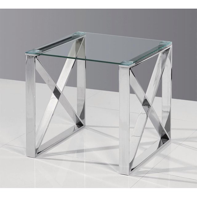 K-Living Patek End Table With Clear Glass Top & Chrome Polished Stainless Steel Base
