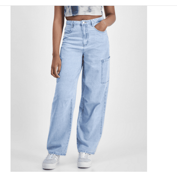 Tinseltown Juniors' Baggy Wide-Leg Cargo Jeans - Sadie Wash