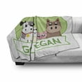 thumbnail image 3 of Vegan Soft Flannel Fleece Throw Blanket, Cartoon Style Farm Animals and the Go Vegan Slogan on a Green Colored Circle, Cozy Plush for Indoor and Outdoor Use, 70" x 90", Multicolor, by Ambesonne, 3 of 6