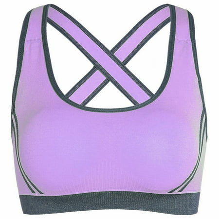 Women s Wireless Bra No Underwire Back Adjustment Yoga Running Bra V-Neck Seamless Bra Feature Hook and Eye Closure Balconette Bra Style Y-76   Purple-a S