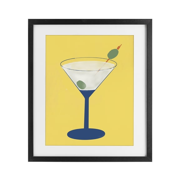 Stupell Industries Martini Glass over Yellow Black Framed Print Under Glass, design by Robin Maria