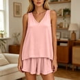 thumbnail image 5 of FRSASU Plus Size Women's Pajama Sets Cooling Lightweight Soft Comfy V Neck Sleeveless Loose Fit Tee with Shorts Set Sleepwear Pink, 5 of 6