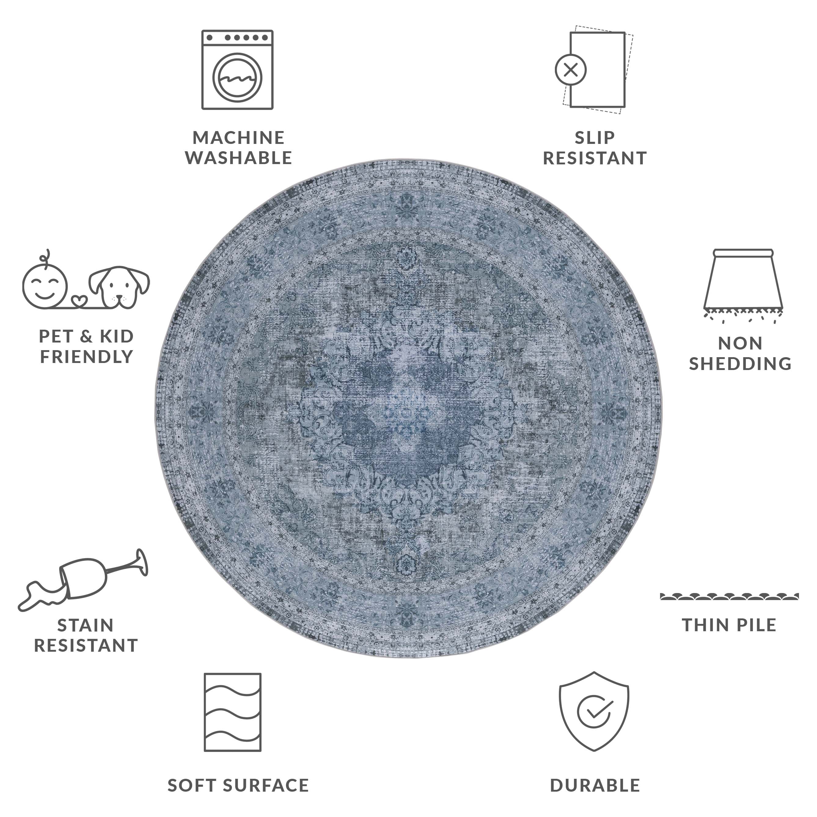 SAFAVIEH Tucson Donovan Oriental Machine Washable Area Rug, Green, 8' x 8' Round