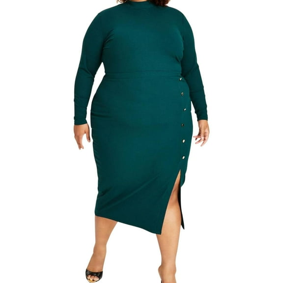 Nina Parker Womens Plus Ribbed Bodycon Midi Dress