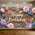 thumbnail image 2 of Floral Design Birthday Banner Elegant Butterfly Decoration for Birthday Party Event Celebration Indoor Decoration, 2 of 9