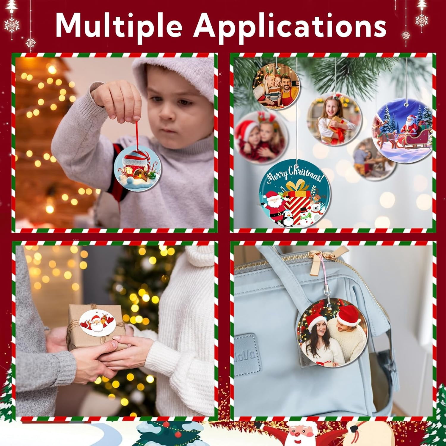 50 Pack Sublimation Ornament Blanks 3" Ceramic Two-Sided Printed Sublimation Christmas Ornaments Bulk Round White Ornaments for Personalized Xmas Tree Ornament Home Decor Heat Transfer DIY Craft