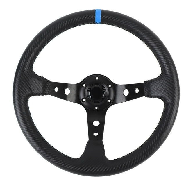 14in Car Racing Steering Wheel PVC for 6 Hole Hub Adapter Aluminum Universal Carbon Fiber Look Sport Steering Wheel with Horn Button