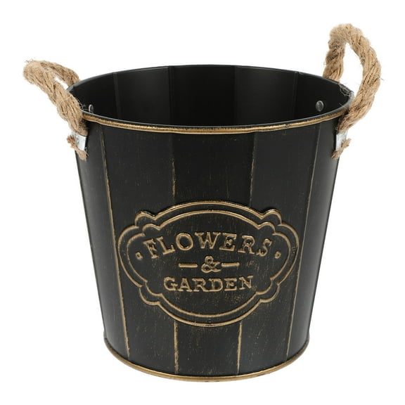 SEWCHICS 1Piece Metal Flower Planter in Black for Indoor and Outdoor Use 5.9x5.5x4.3in