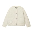 thumbnail image 1 of Lovzfmll Women's Padded Jacket, Fashionable Solid-Color Hoodless Round-Neck Button-Pocket White, S, 1 of 6