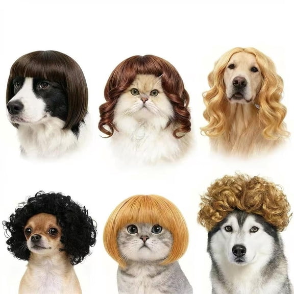 6 Piece Funny Pet Wigs Set for Dogs and Cats Cosplay Costumes Party Accessories