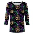 thumbnail image 5 of Mardi Gras Shirts for Women Funny Masked Print 3/4 Sleeve Festival Tops Loose Crew Neck New-Orleans Carnival Party Tee Shirt Casual Trendy Blouse, 5 of 6