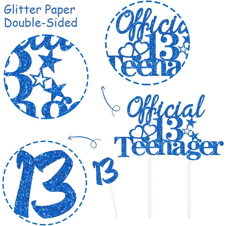 Glittery Blue 13 Official Teenager Cake Topper with 24Pcs Cupcake Toppers  Picks for Boys and Girls 13th Birthday Party Supplies, Thirteen Years Old  Birthday Party Decor 