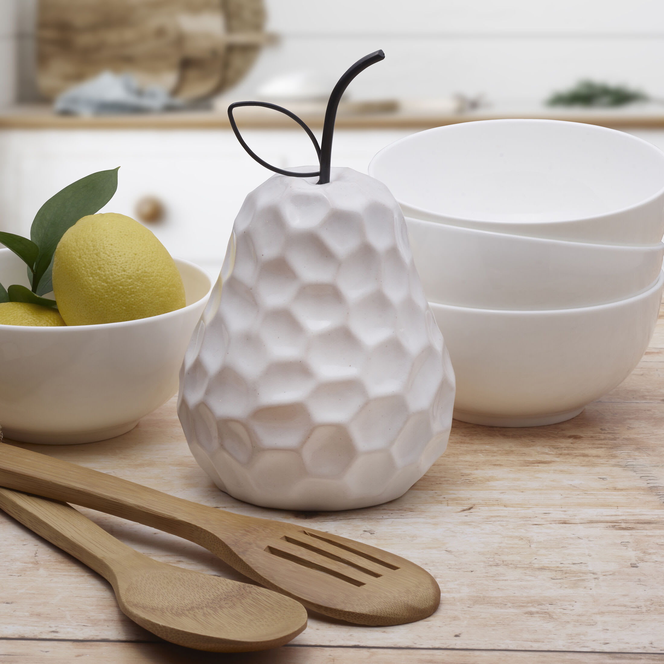 Elements 7.8 inch Textured Ceramic Pear Figurine, White