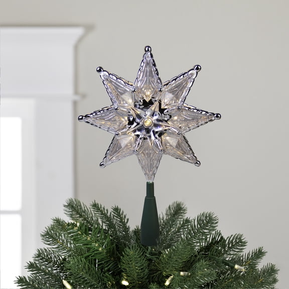 Northlight 8" Lighted Silver and Clear Mosaic Star Christmas Tree Topper - Clear Lights