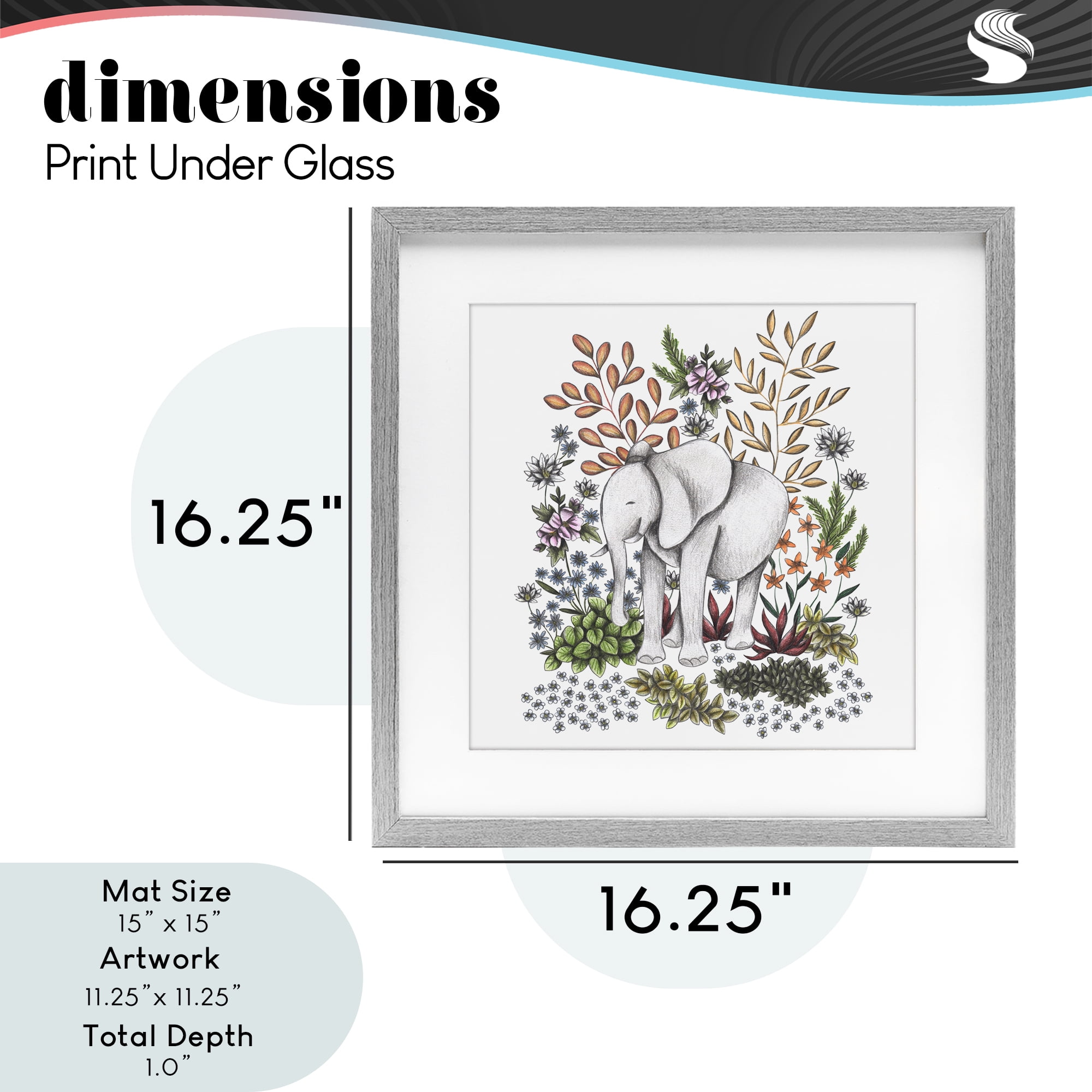 Jungle Wildlife Elephant Gray Framed Print Under Glass, design by Cecilia Battaini