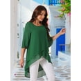 thumbnail image 3 of DARING DIVA Women's 3/4 Sleeve High Low Hem Scoop Neck Chiffon Blouses XL Dark Green, 3 of 8