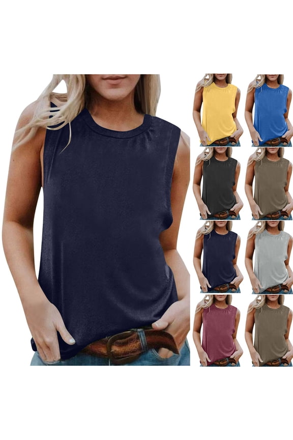 Tank Top for Women Crew Neck Plus Size Tank Top Loose Sleeveless Tunic Shirts Cotton Straps Workout Camisoles Lightweight Summer Casual Tank Top