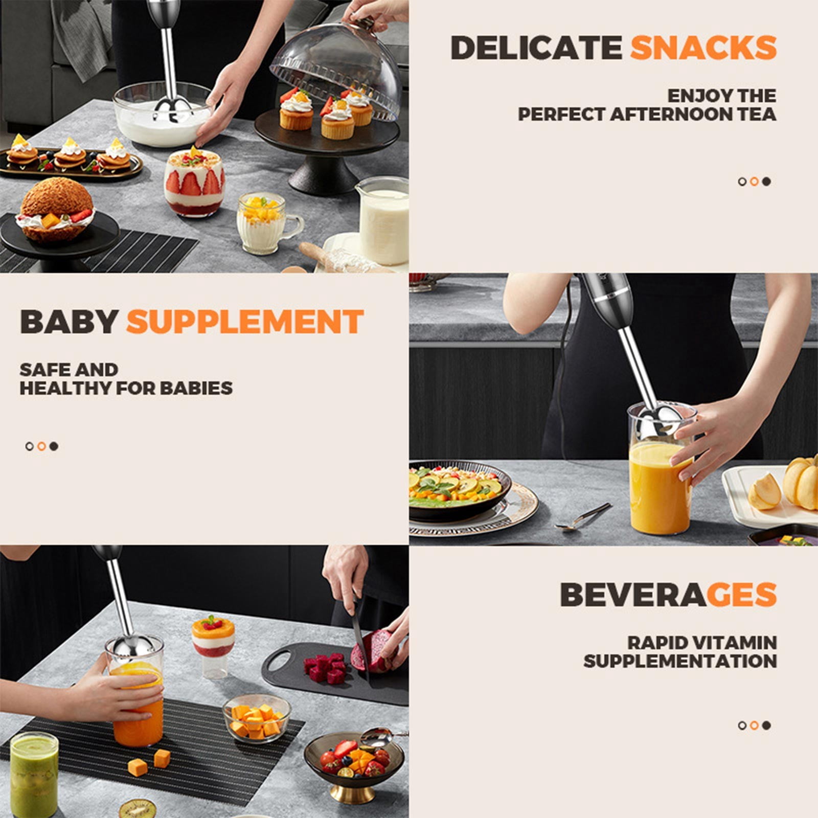 Cadancy Immersion Blender Handheld Electric Food Processor Multi-Function Kitchen Gadget Meat Grinder Whisk Beaker Combo Stainless Steel Stick Blender for Smoothie Sauce Home Cooking