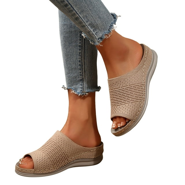 Wedge Orthopedic Slides Sandals for Women Plantar Fasciitis Comfortable Arch Support Walking Work Slip on