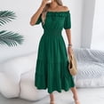 thumbnail image 4 of Wowcloth Women's Off-Shoulder Dress, Casual Fashion Solid Color Short Sleeve A-Line Midi Dress with Below-Calf Length for Daily Wear and Style Wears, 4 of 8