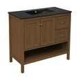thumbnail image 3 of Château 36" Freestanding Bathroom Vanity in Brown Oak with Black 3-Hole Widespread Sink Top, 3 of 5