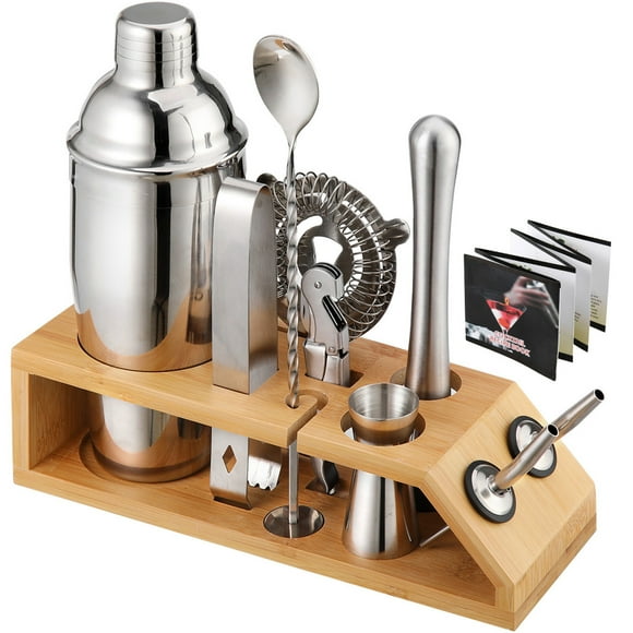 Bar Tools Bartender Tool Kit Cocktail Shaker Set with Bamboo Stand,10-Piece Set,Gifts for Men Dad Grandpa,Stainless Steel Bartender Kit Bar Tools Set,Home, Bars, Parties, Traveling