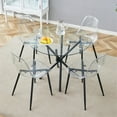 thumbnail image 2 of Table and Chair Set. A Tempered Glass Round Table with A Diameter of 36.6 Inches. Paired with 4 Transparent Plastic Dining Chairs, (Black + Transparent + Glass+Metal + Plastic + Seats 4), 2 of 9