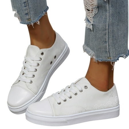 

Aayomet Winter Dress Shoes for Women Business Casual Ladies Fashion Cashew Flower Print Multicolor Flat Casual Lace Up Canvas White 6.5
