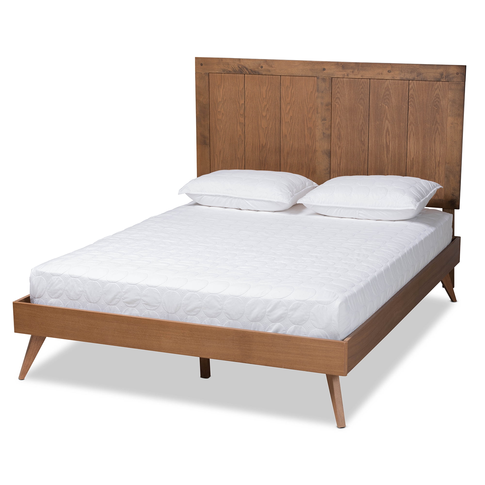 Baxton Studio Amira Mid-Century Wood Back Support Platform Bed, Queen, Ash Walnut