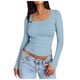 thumbnail image 1 of Tops ajustados para mujer: top corto de manga larga y cuello redondo, básico, ajustado, mezcla de poliéster, para entrenamiento/yoga/informal, tallas S-XL, 1 of 5