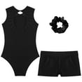 thumbnail image 4 of Hansber Kids Girls Ballet Dance Unitard Gymnastics Leotard Biketard with Shorts Headband Set Practice Activewear Black 16, 4 of 5