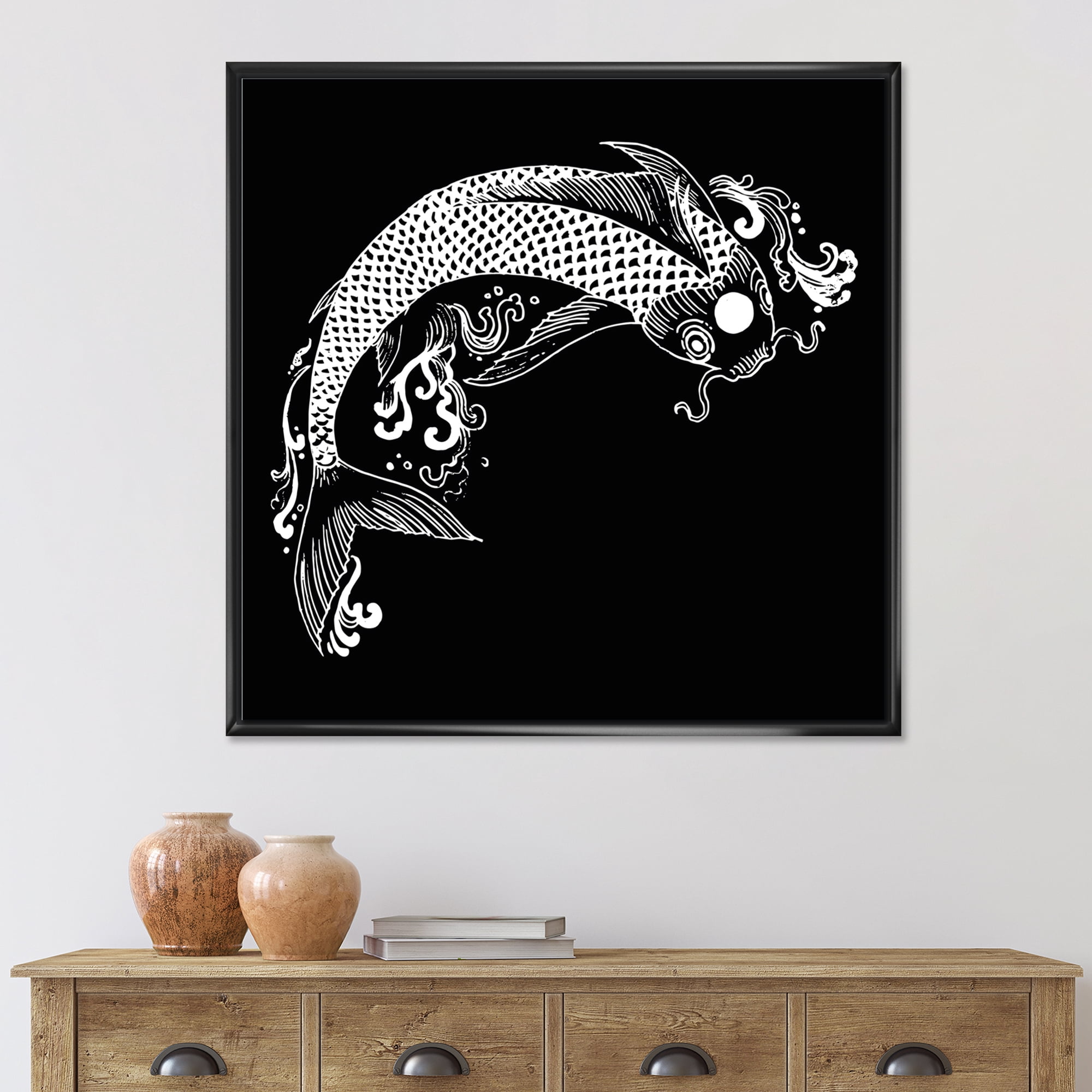 Designart 'Chinoiserie With Koi Fish I' Traditional Framed Canvas Wall Art Print