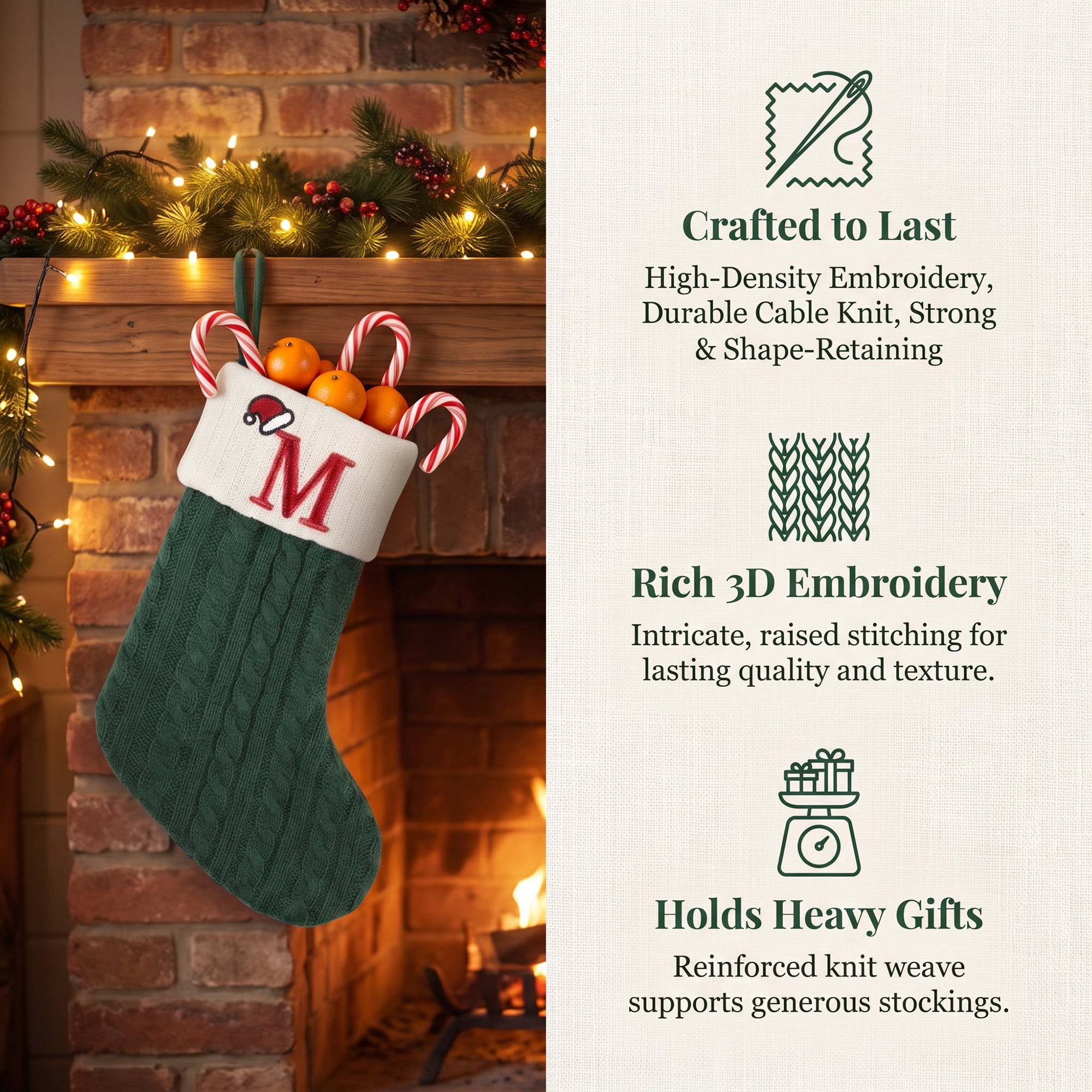 Unique Bargains Christmas Luxury Grand Hearth Accent Stocking Green Letter M 8"
