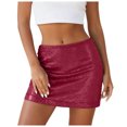 thumbnail image 2 of vigerkar Women's Sequin Skirt Metallic Glitter Skirt Elastic Waist Sparkly Club Bodycon Mini Skirt (Wine, S), 2 of 9
