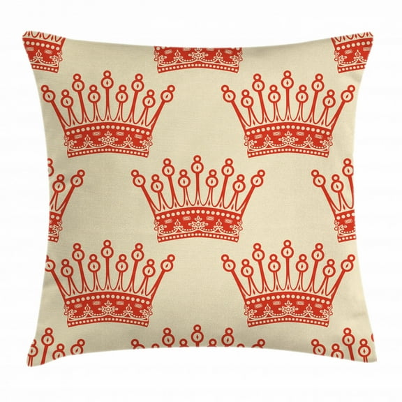 Queen Throw Pillow Cushion Cover, Crowns Pattern in Red Vintage Design Coronation Imperial Kingdom Nobility Theme, Decorative Square Accent Pillow Case, 18 X 18 Inches, Light Brown Red, by Ambesonne