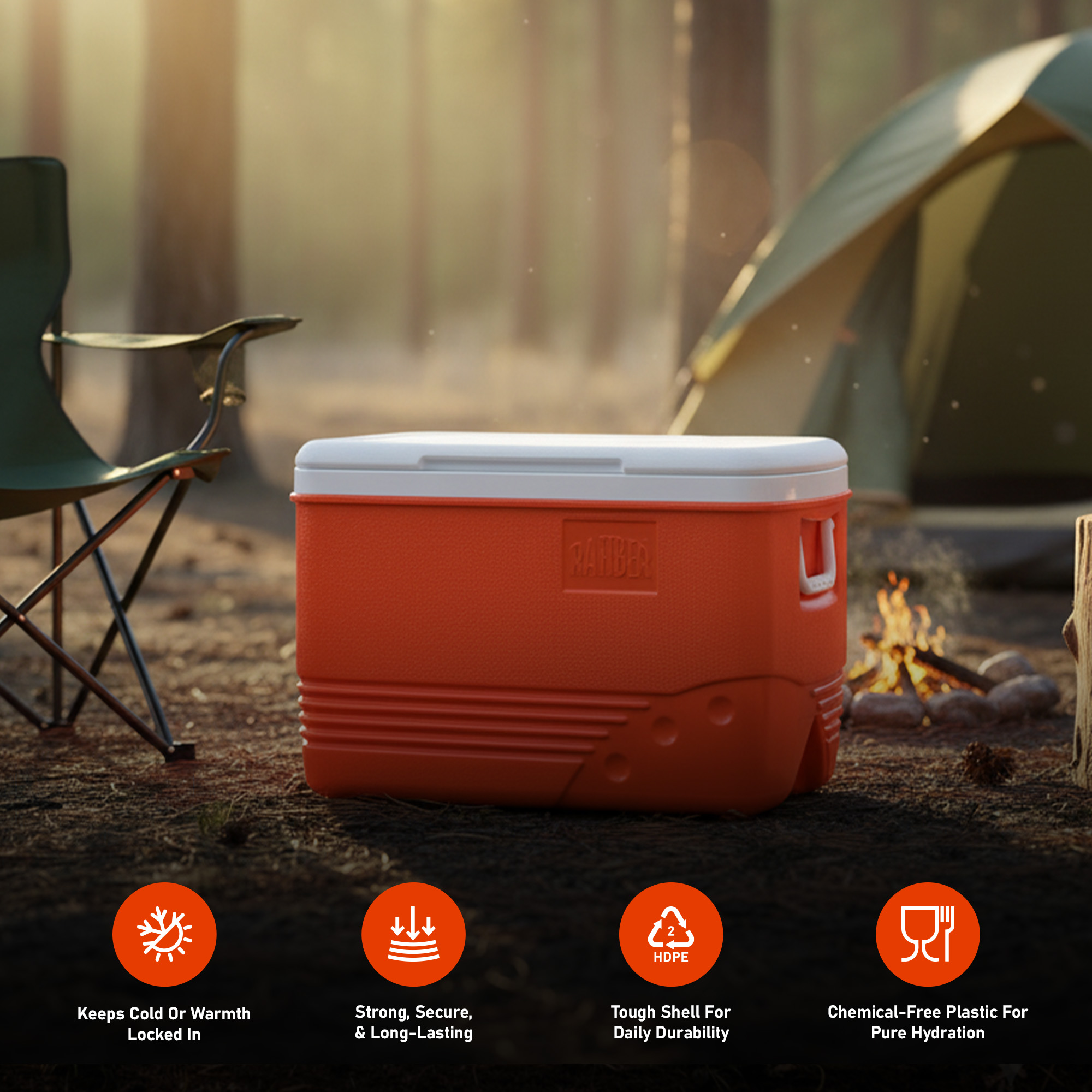 Rahber 31.7 Qt Ice Cooler Insulated Ice Chest Box, Hard Sided Portable with Retractable Handle