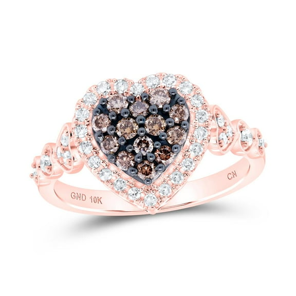 10K Rose Gold Real Round Diamond Women's Cluster Heart Halo Cocktail Ring 1/2 CT