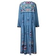 thumbnail image 3 of DYMADE Women Bohemian Printed V-Neck Patchwork Long Skirt Drawstring Long Sleeved Dress, 3 of 3