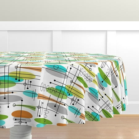

Cotton Sateen Tablecloth 90 Round - Space Age Atomic Inspired Era Mid Century Modern Retro Vintage Print Custom Table Linens by Spoonflower