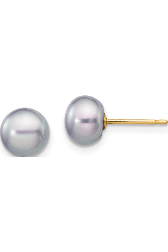 14K Yellow Gold 6-7mm Grey Button Fw Cultured Pearl Stud Post Earrings Made In Canada x60bg