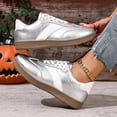 thumbnail image 3 of Rokment Womens Skate Low Top Fashion Sneakers Durable Non Slip Rubber Sole Fashion Casual Suede Color Block Skateboarding Walking Flat Tennis Shoes Silver Size 6, 3 of 7