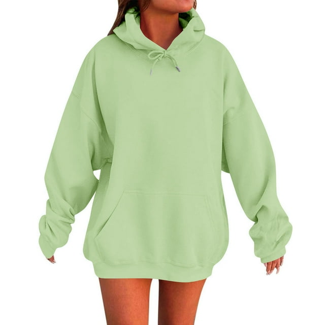 HAiming Hoodie for Women Soft Drawstring Oversized Sweatshirt Casual Solid Color Long Sleeve Pullover Tops with Pockets