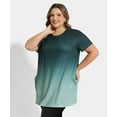 thumbnail image 3 of TIYOMI Women's Tunics Plus Size Summer Gradient Green Tops Short Sleeve Shirts Pocket Tunic Tops Casual Long Shirts to Wear with Leggings XL 14W 16W, 3 of 6
