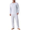 thumbnail image 4 of INSPIRAR CHIC Conjunto de Pijamas Casuales de 2 Piezas de Manga Larga en Color Sólido Cuello Redondo para Hombre M Gris Blanco, 4 of 5