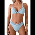 thumbnail image 1 of Conjunto de Bikini de Dos Piezas para Mujer, Traje de Baño de Cintura Baja con Escote en V, con Control de Abdomen, Ropa de Playa 2025, Azul Hielo, Talla M, 1 of 6