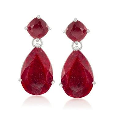 Ross-Simons 26.50 ct. t.w. Opaque Ruby Drop Earrings in Sterling Silver, Women's, Adult