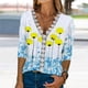 thumbnail image 2 of Tops de Mujer Elegantes Blusas Casuales Camisas de Encaje Estampado de Moda Tres Cuartos Seeves Cuello en V Odeerbi ODB168749, 2 of 8